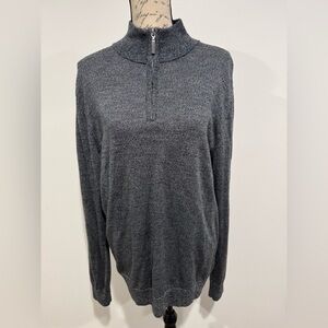 Fairlane Sweater Men's XL Gray 100% Merino Wool 1/4 Zip Long Sleeve Pullover